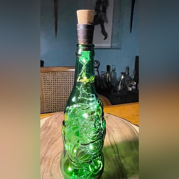 LUCKY BUDDHA BEER BOTTLE LAMP Recharge Portable Decor Occasion Glass Leather - Picture 10 of 14